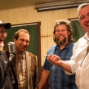 "Handover of the key". From left to right, Dr. Bill Adams, Rio Tinto, Henry Golas, VP of the Death Valley Conservancy, Scott Smith, Superintendent of Ryan Camp, and Preston Chiaro, President of the Death Valley Conservancy. (PRNewsFoto/The Death Valley Conservancy)