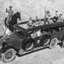 Al Riddle driving Union Pacific RR bus 1930 - Courtesy National Park Service, Death Valley National Park